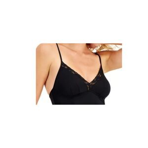 XXL I.N.C. International Concepts Womens Floral-Lace-Trim Brale Deep Black XXL